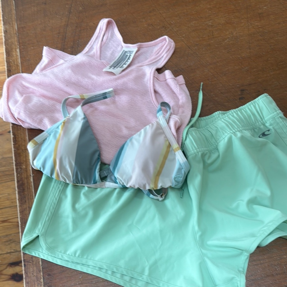 Pink Tank Top and Green Swim Shorts Set